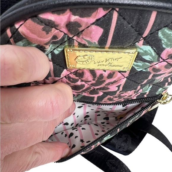 Luv Betsey Johnson Sadie Mini Sequin Black Rose Quilted Backpack - Picture 7 of 10